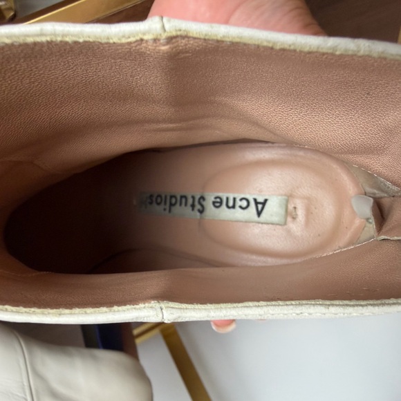 Acne Studios Off-White Leather Ankle Boots Sculptural Metallic Heel - Picture 9 of 15